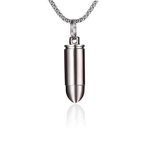 FOSIR Titanium Bullet Cylinder Pendant Necklace for Mens Womens,Lightweight and Non-allergenic,Min Size