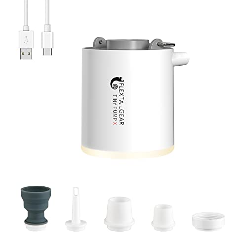 FLEXTAILGEAR Tiny Pump X Portable Air Pump + Camping Light Ultra-Mini Air Pump with 1300mAh Battery USB Rechargeable for Sleeping Pads Pool Floats Air Bed Air Mattress Swimming Ring (Grey - X)