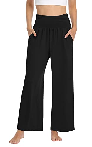 TARSE Womens Plus Size Pants Elastic Waist Sof Yoga Pants Comfy Lounge Pajama Flowy Pants Pockets Sweatpants(Black,4XL XXXXL)