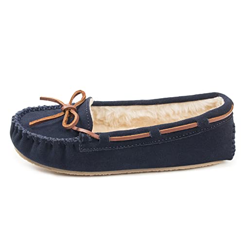 Minnetonka Women's Cally Faux Fur Slipper, Dark Navy ,7 M