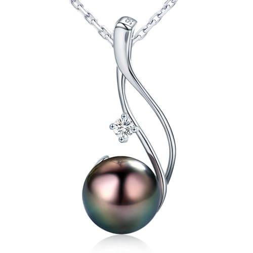 CHAULRI Tahitian Black Pearl Pendant Necklace 18K Gold Over Sterling Silver 19 Inch Adjustible Chain - Real Black Pearls Jewelry Gifts for Women Wife Mom Daughter