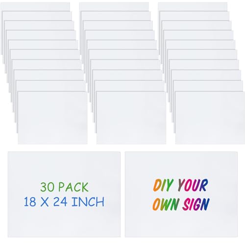 Pangda 30 Pack Corrugated Plastic Boards Bulk, 18 x 24' Blank Yard Signs Corrugated Plastic Sign 3/19'' Thick Yard Sale Signs for Outdoor Lawn Sign Road, Arrow, Real Estate Garage Sale Signs(White)