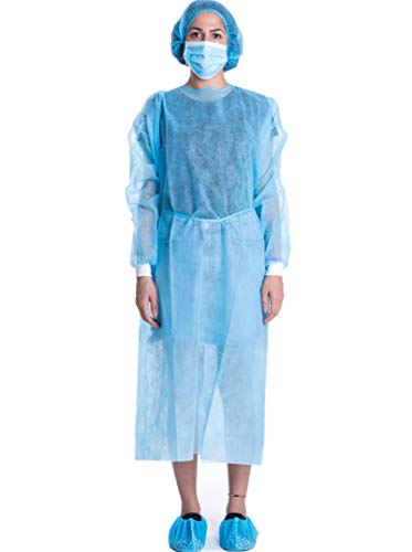 LIFESOFT Disposable Isolation Gown Polypropylene Lab Gowns Knit Cuff Long Sleeve Blue 15 Pack