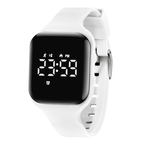 Kids Watch Digital Watch for 5-12 Years Old Boys Girls, Kids Fitness Tracker Watch with Alarm Clock, Stopwatch, Step Counter Sports Watch, No App Waterproof Watches Smart Watch for Kids White