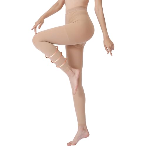 Terramed Advanced Graduated Compression Leggings Women - 20-30 mmHg Footless Microfiber Leggings Tights (Beige, 3X-Large)