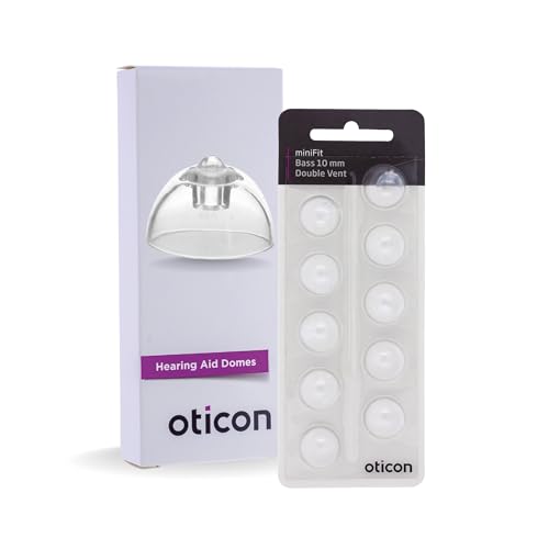 Oticon MiniFit Bass Double Vent 10mm = 0.39 inches - Large 10 Domes, Genuine OEM Denmark Replacements, Oticon Hearing Aid Domes Compatible with Oticon Bernafon Sonic Hearing Aids-1 Pack/10 Domes Total