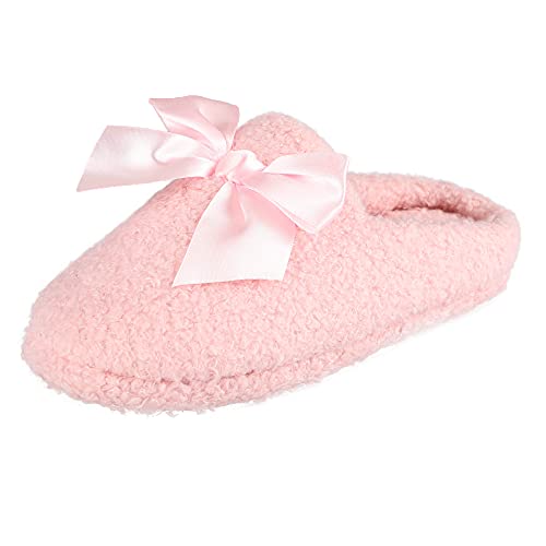 Jessica Simpson Girls Slip-On Clogs - Fuzzy Comfy Warm Memory Foam Sherpa Slippers with Satin Bow,Pink,LG