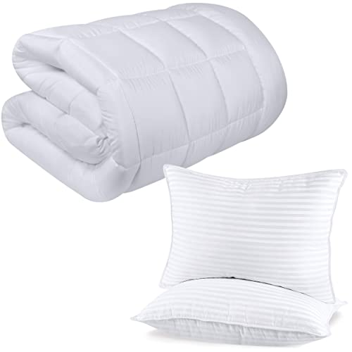 Utopia Bedding 1 King Size Quilted Fitted Premium Mattress Pad with 2 Bed Pillows, White