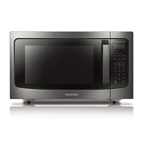 TOSHIBA ML-EM45P(BS) Countertop Microwave Oven with Smart Sensor and Position Memory Turntable, Function, 1.6 Cu.ft 13.6' Removable Black Stainless Steel, 1200W