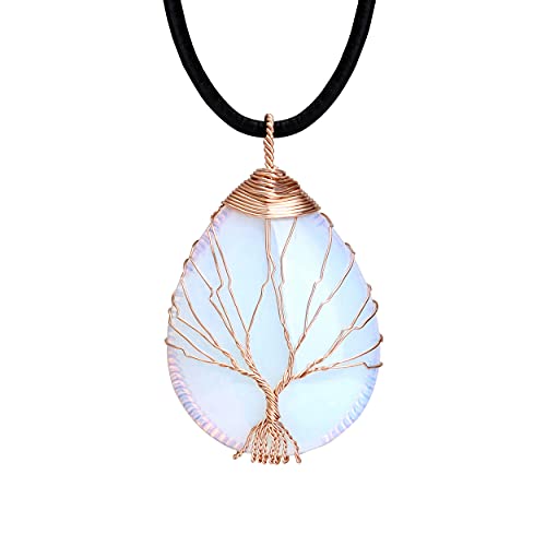 POTESSA White Opal Necklace for Women Premium Black Leather Choker Reiki Healing Crystal Quartz Jewelry