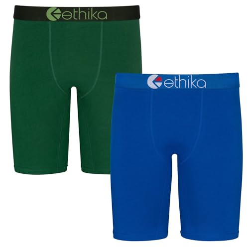 Ethika Mens Staple Boxer Brief | 2-Pack Blue and Green (GRN, Large)