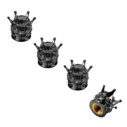 Sodcay 4 PCS Crown Car Auto Tire Air Valve Stem Cover Caps, Bling Rhinestone Crown Tire Valve Stem Caps (Gold & Black)