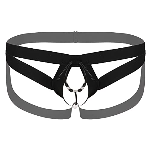 MSemis Men's Enhancing G-String Harness Underwear Hollow Cut Out Open Front Jockstrap String Panties Black A Medium