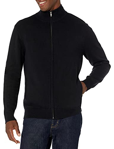 Amazon Essentials Men's Full-Zip Cotton Sweater, Black, Medium