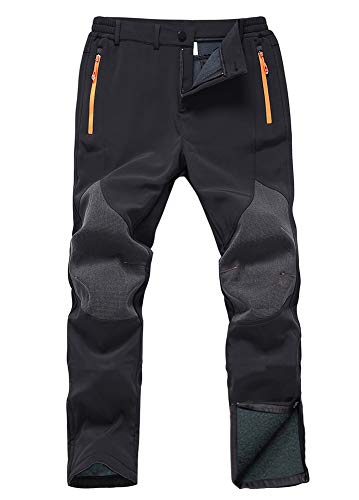 Gash Hao Mens Snow Ski Waterproof Softshell Snowboard Pants Outdoor Hiking Fleece Lined Zipper Bottom Leg (180Black, 36W x 30L)
