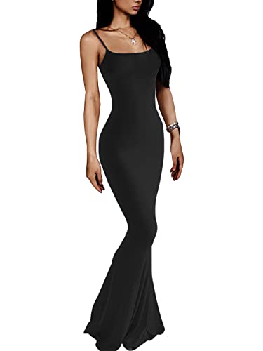 VIUTIL Women's Sexy Bodycon Maxi Dress Sleeveless Backless Tight Lounge Slip Long Dress 2023 Summer, Black, Small
