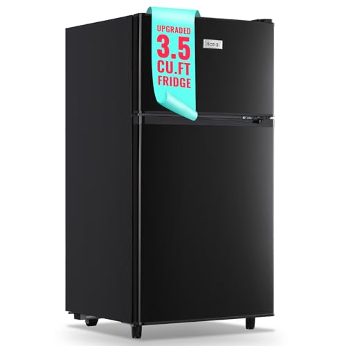 WANAI Small Refrigerator with Freezer 3.5 Cu.Ft Mini Fridge with Freezer on Top Double Door Small Fridge for Bedroom Dorm Room College Office Black