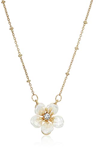 Lonna & Lilly Women's Necklace 16 Inch Flower Pendant - Worn Gold Tone/White/Crystal, One Size