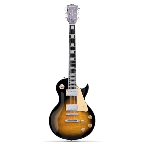 Leo Jaymz 24.75' Single Cut Curved Top Sunburst Electric Guitar - Classic single cut top curved body - Mahogany Body and Neck，Ebony Fingerboard (SunBurst)