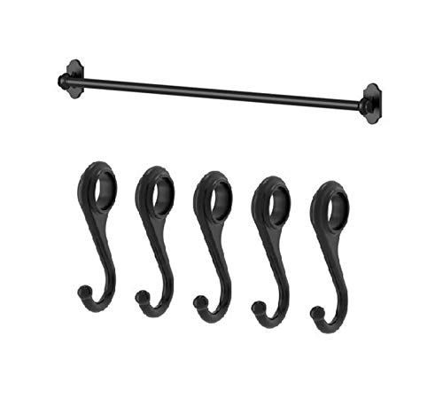 Ikea Steel Kitchen Organizer Set, 22.5-inch Rail, 5 Hooks, Black