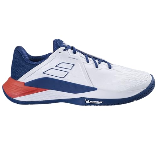 Babolat Men's Propulse Fury All Court Tennis Shoes, White/Estate Blue/Red (US Men's Size 10.5)