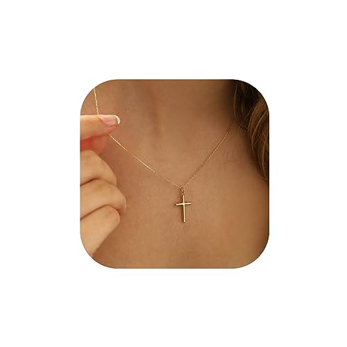MONOZO Cross Necklace Gifts for Women Girls, Dainty Gold Necklace Simple Gold Cross Necklaces for Women Trendy 14K Gold Plated Gold Cross Necklace Gold Jewelry Gifts for Women Girls