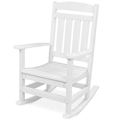 Best Choice Products All-Weather Rocking Chair, Indoor Outdoor HDPE Porch Rocker for Patio, Balcony, Backyard, Living Room w/ 300lb Weight Capacity, Contoured Seat - White