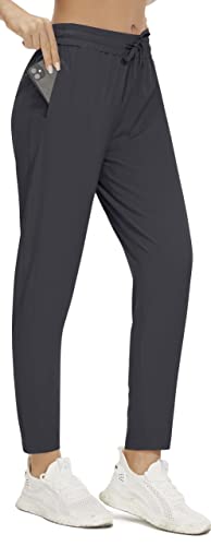 PERSIT Womens Joggers Pants with Pockets, Workout Lightweight Quick-Dry Running Athletic High Waisted Tapered Casual Hiking Pants - Black - M