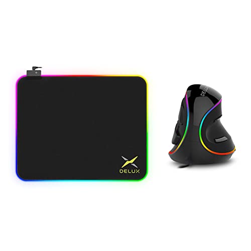DeLUX Wired Vertical Mouse M618PLUS RGB and RGB Mousepad GP003