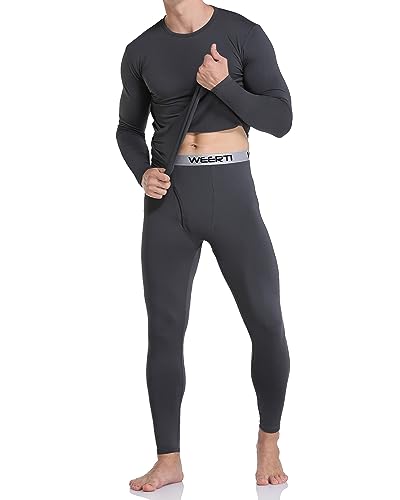 WEERTI Thermal Underwear for Men Long Johns Mens with Fleece Lined, Base Layer Men Cold Weather Top Bottom (Charcoal L)