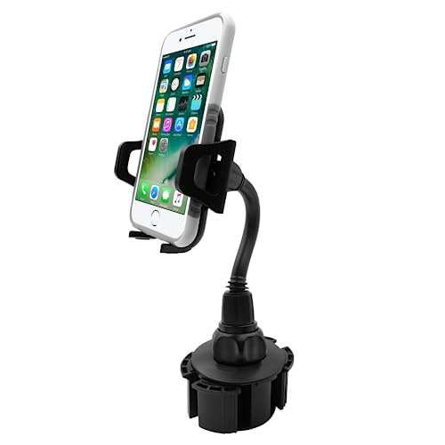 Macally Car Cup Holder Phone Mount - Secure Cupholder Fit for Phones up to 4.1” Wide - Cup Phone Holder for Car with Flexible Gooseneck & 360° Rotatable Cradle - Cell Phone Cup Holder for Car