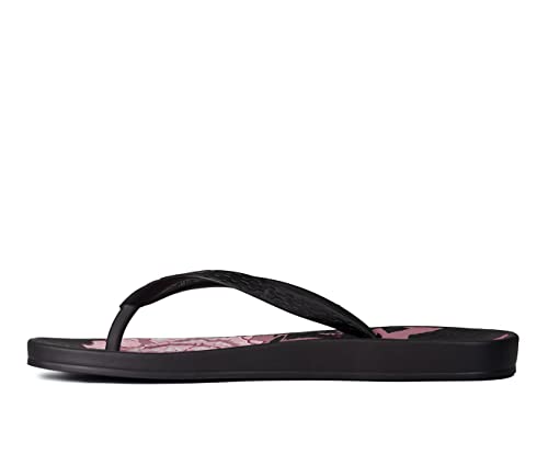 Ipanema Women's Ana Temas XIII Flip Flops - Comfortable & Stylish Summer Sandal with Flower Prints, Anatomic Footbed & Non-Slip Sole, Black/Pink, 7
