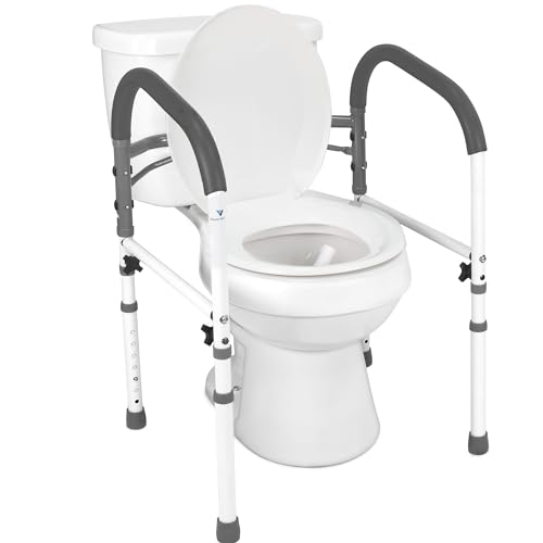 Vaunn Deluxe Folding Safety Toilet Rail, Adjustable and Foldable Toilet Safety Frame, Bathroom Handrail Assist Grab Bar Handle, Gray