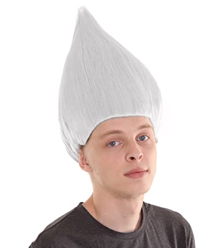 Adult Unisex White Color Straight Cosplay Halloween Troll Wig, Synthetic Soft Fiber Hair, Perfect for your next Festival and Group Anime Party! One Size