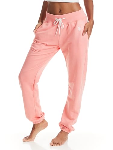 U.S. Polo Assn. Womens Sweatpants Joggers, French Terry Lounge Pants with Pockets (Coral Heather, Small)