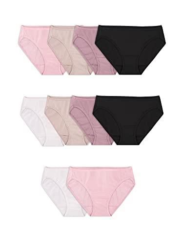 Fruit of the Loom Women's Eversoft Cotton Bikini Underwear, Tag Free & Breathable, Cotton-10 Pack-Assorted Neutrals, 5