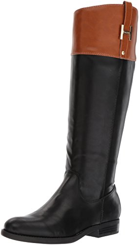 Tommy Hilfiger Women's SHYENNE Equestrian Boot, Black/Tan, 7
