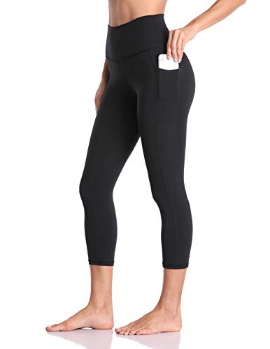 Colorfulkoala Women's High Waisted Yoga Capris 21' Inseam Leggings with Pockets (M, Black)