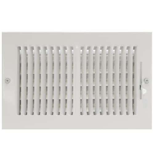 EZ-FLO 10 x 6 Inch (Duct Opening) White Air Vent Cover for Wall or Ceiling, Two-Way Ventilation Register, 13-3/4 Inch x 7-3/4 Inch (Overall Dimensions), Solid Steel HVAC Cover, 61610