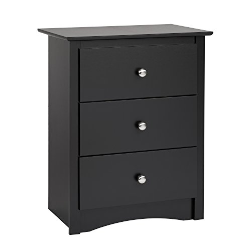 Prepac Sonoma Traditional Tall Nightstand Side Table with 3 Drawers, Functional Tall 3-Drawer Bedside Table 16' D x 23' W x 29' H, Black, BDC-2403