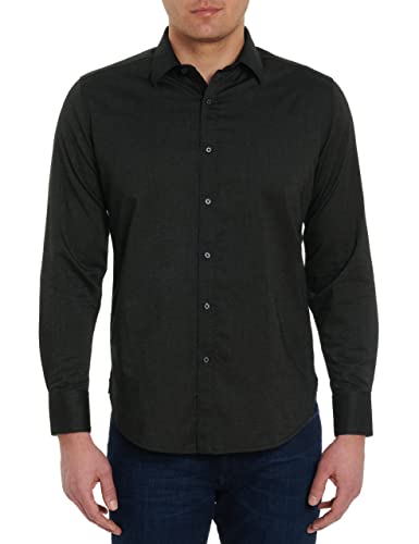 Robert Graham Men's Serpens Woven, Long-Sleeve Button-Down Shirt, Black, Medium