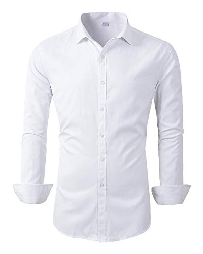 Beninos Mens Long Sleeve Slim Fit Dress Shirts (C455 White, S)