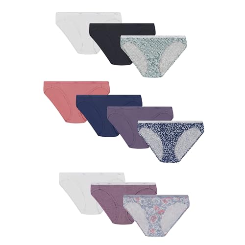Hanes Women's Underwear Pack, Classic Cotton Bikini Panties, 10-Pack (Colors May Vary), Solid/Print Mix, 5