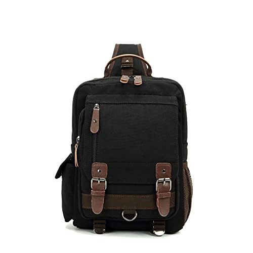 Sechunk Canvas backpack Messenger Bag Sling Bag Cross Body Bag Shoulder Bag For Men Women (Small, Black)