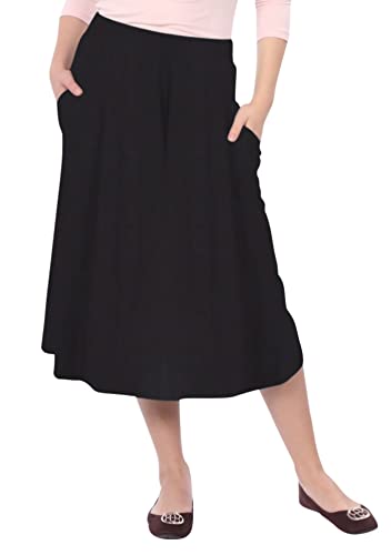 Kosher Casual Women’s Modest Lightweight Mid-Calf A-Line Skirt with On Seam Pockets XXL Black