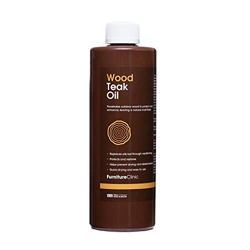 Furniture Clinic Teak Oil | Wood Oil Protects & Cleans Outdoor & Indoor Furniture | Restores & Protects Wood, Prevents Drying & Other Damage | Natural Matte Finish | Safe for Daily Use, 17oz/500ml