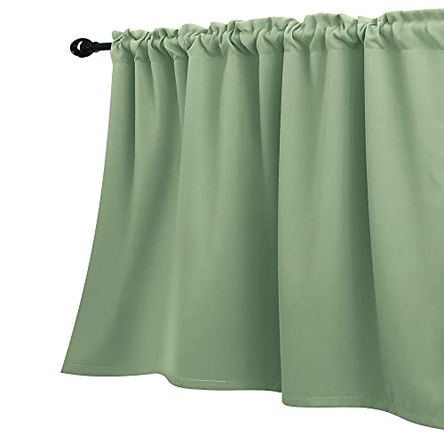 KOUFALL Sage Green Curtain Valances for Kitchen Rod Pocket Blackout Window Valances for Living Room Bedroom Bathroom 18 Inch Length