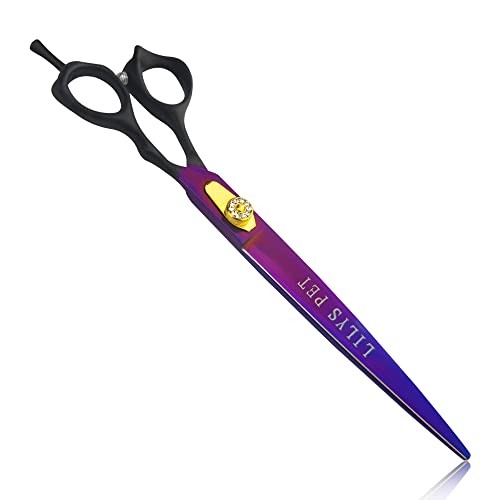 LILYS PET HIGH-END SERIES 8.0-Inch Japan 440C Personality Design Professional Pet Grooming Cutting Scissors,Black Handle and Purple Blade