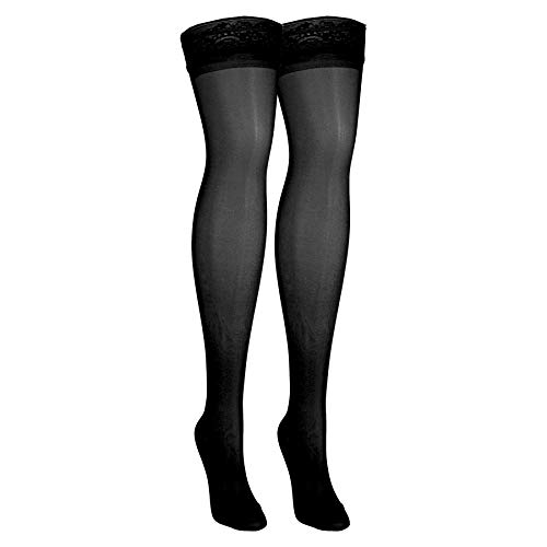 NuVein Sheer Compression Stockings for Women, 15-20 mmHg Support, Medium Denier, Thigh High, Closed Toe, Black, Medium