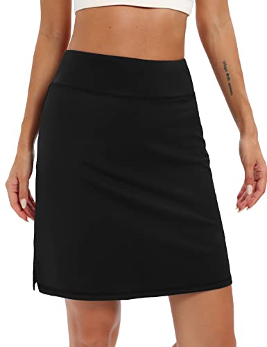 LouKeith 20’’ Knee Length Skorts Skirts for Women Tennis Skirts Athletic Golf Skorts Casual Workout Skirt with Shorts Pockets Black L